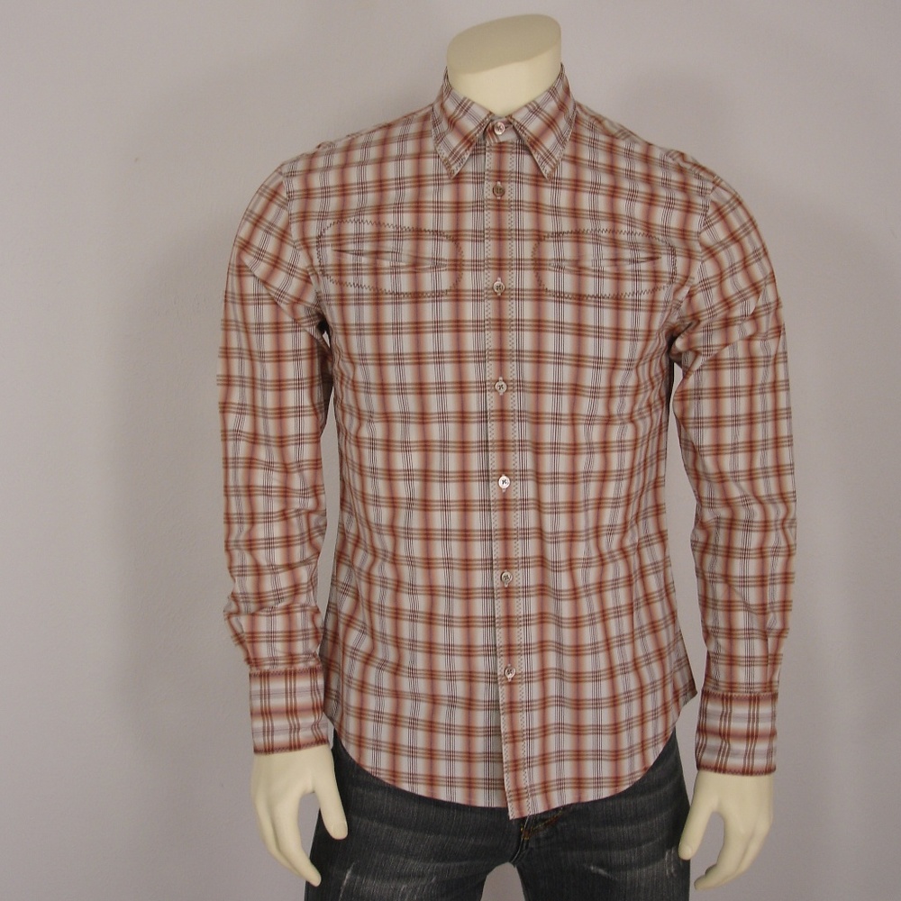 JOHN VARVATOS STAR USA PLAIDS WESTERN SHIRT M - Picture 1 of 8
